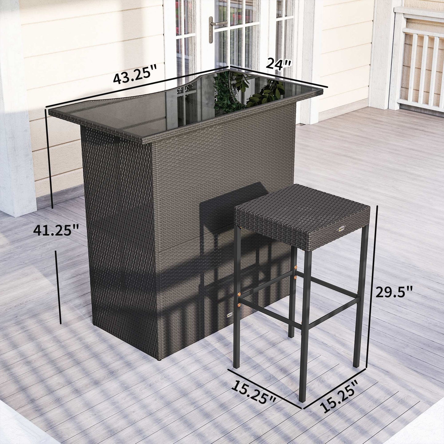 5-Piece Rattan Wicker Bar Set | High Top Outdoor Table & 4 Stools