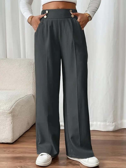 Women's Special-Interest Design Straight-Leg Pants | Solid Color Edit Straight-leg Pants Women's Special-inter | Ectron Online