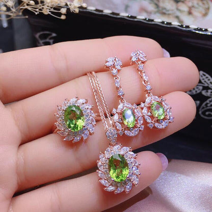 S925 Silver Gilded Peridot Set Jewelry