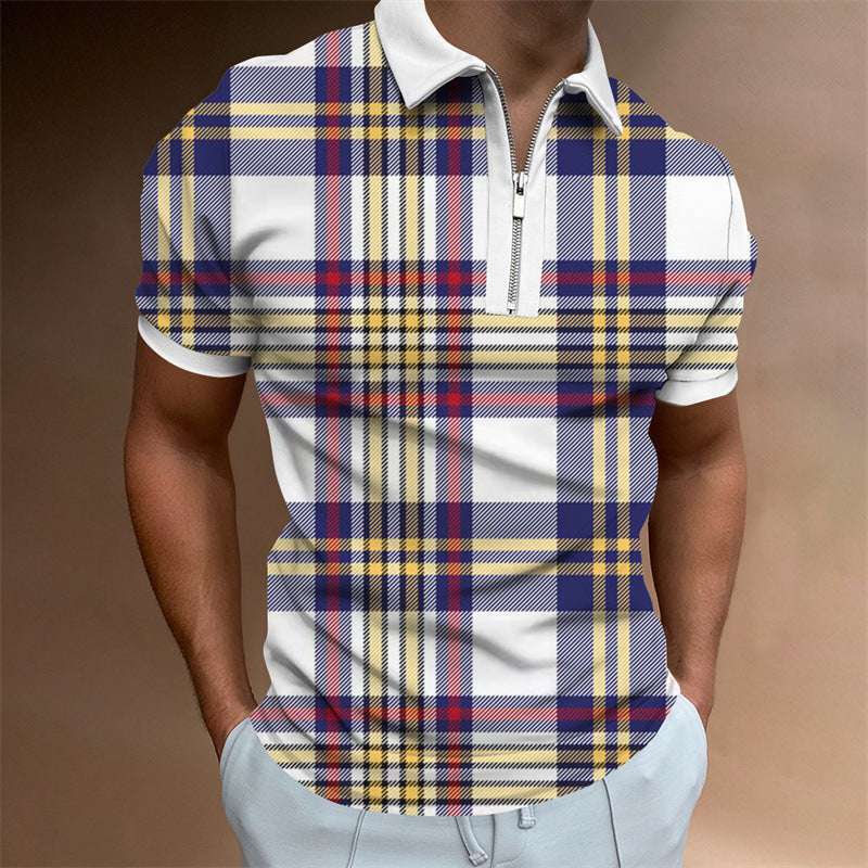 Men’s Polo Lapel Striped Plaid T-Shirt – Short Sleeve Casual Men's POLO Lapel Striped Plaid Short Sle | Ectron Online