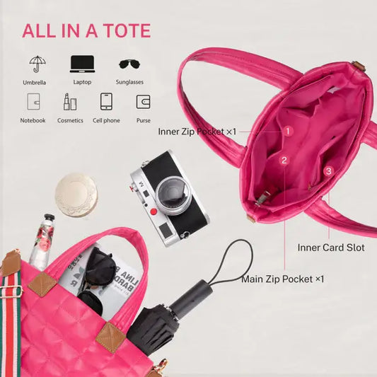 Rose Puffer Tote Bag - Quilted Puffy Crossbody & Hobo Handbag Puffer Tote Bag For Women With Zipper, Q | Ectron Online