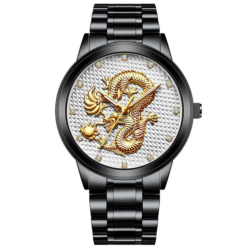 Men's Embossed Golden Dragon Quartz Watch New Men's Embossed Golden Dragon Playing | Ectron Online