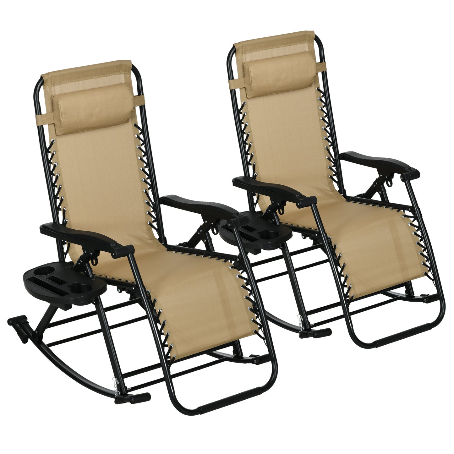 Set of 2 Foldable Zero Gravity Rocking Chairs with Pillow & Holder