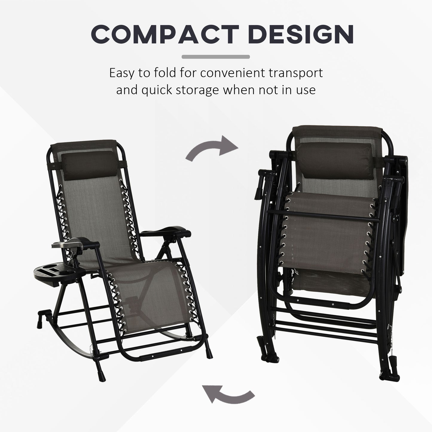 Foldable Zero Gravity Rocking Chair with Cup Holder & Pillow - Gray