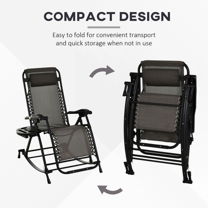 Gray foldable zero gravity rocking chair shown folded for compact storage