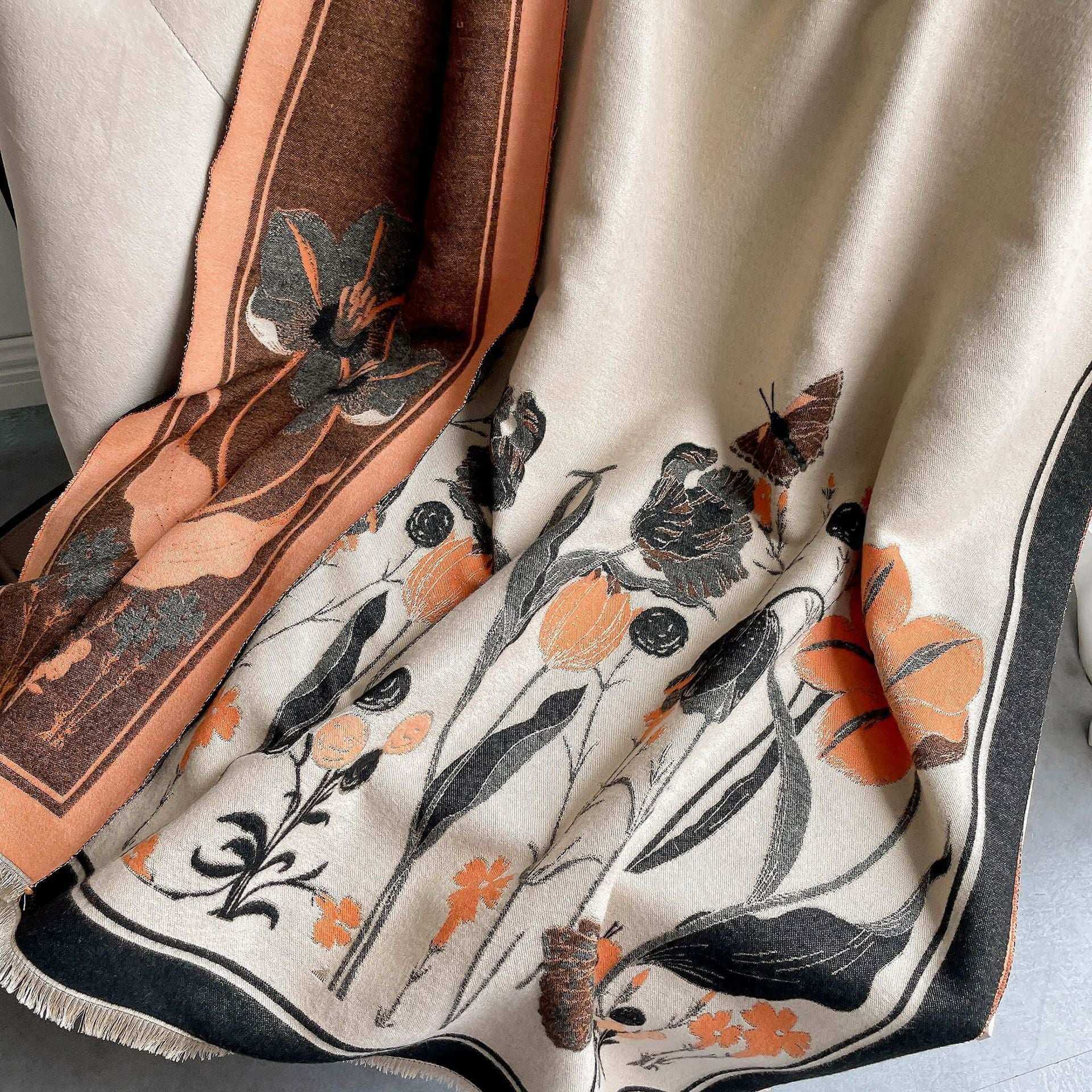 Cashmere-Like Warm Jacquard Flower Shawl Autumn And Winter Cashmere-like Warm Jac | Ectron Online