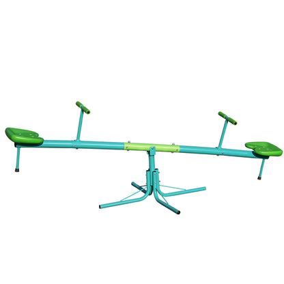 Kids 360° swivel seesaw with two green end seats and center pivot frame