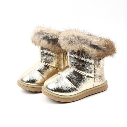 Children's Soft Bottom Baby Girl Thickened Real Rabbit Fur Snow Cotton Boots