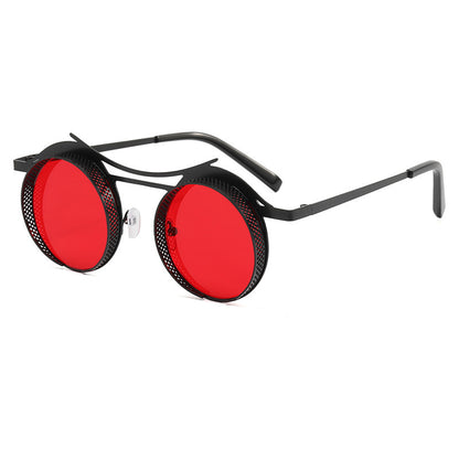 Men's Fashion Retro Steampunk Round Frame Hollow Sunglasses