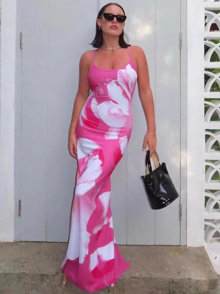Floral Print Backless Slit Dress – Sexy & Sleek Long Dress Flower Print Tight Long Dress Sexy Backl | Ectron Online