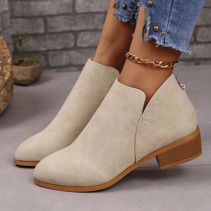 Chunky Heel Pointed Toe Ankle Boots With V-cut Design Fashion Fall Winter Short Boots For Women Shoes