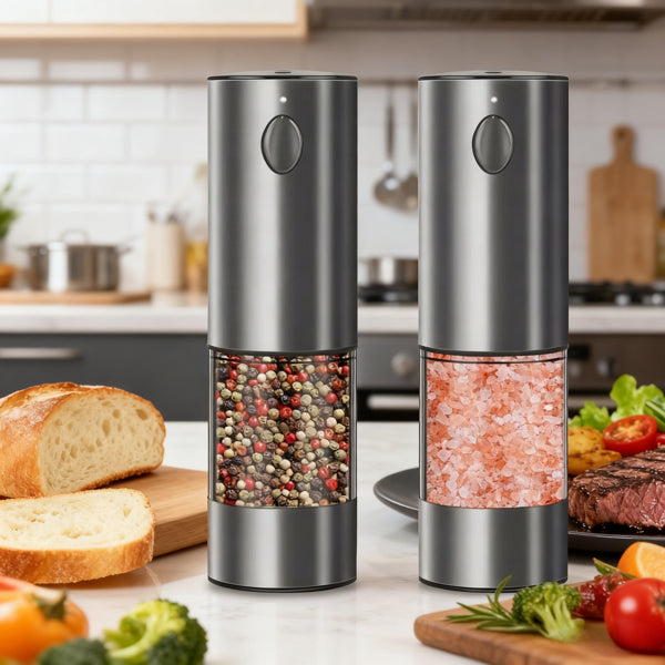 2PCS Electric Salt & Pepper Grinder Set - Adjustable Battery Mill