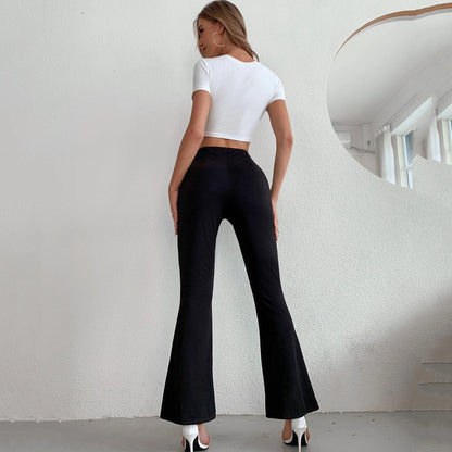 Cropped Flared Pants High Waist Front Slit Casual