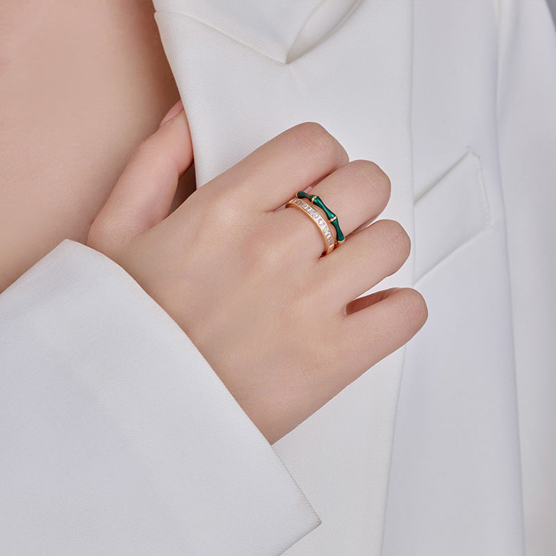 Zircon Bamboo Joint Open Ring | Light Luxury Index Finger Jewelry