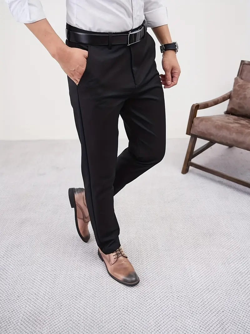 Men's Slim Fit Tapered Business Pants Men's Slim Fit Business Pure Color Casua | Ectron Online