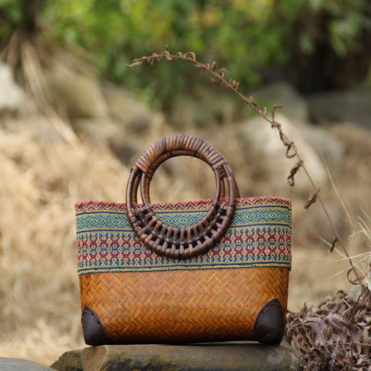 Women's New Ethnic Style Bamboo Woven Bag Handbag