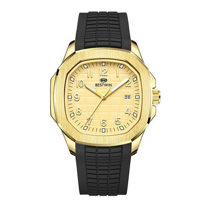 {{ brand }} Men's Fashion Sports Watch Black Belt Gold Shell Gold - Fashion Sports Silicone Strap Alloy Watc