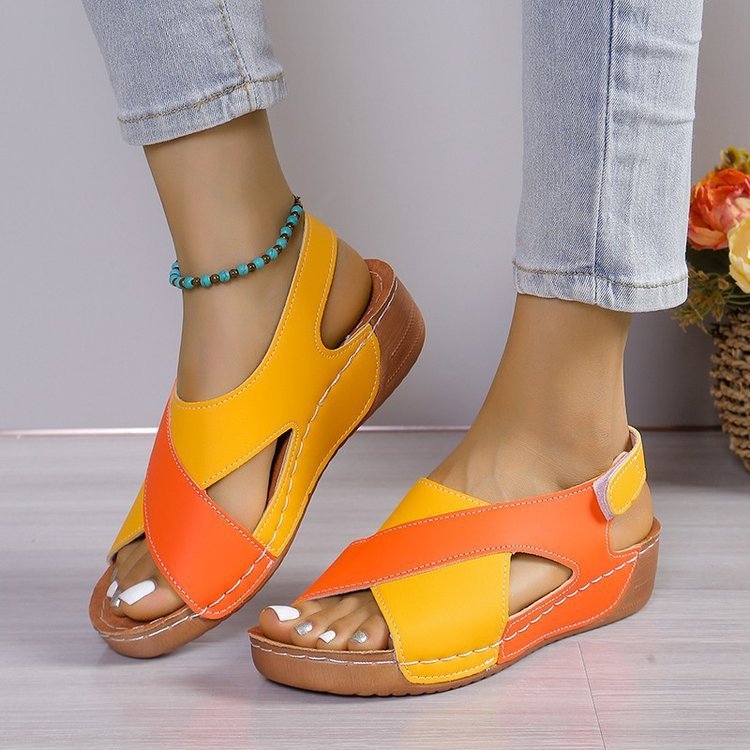 Summer Wedges Sandals – Colorblock Cross-Strap Roman Shoes Summer Wedges Sandals With Colorblock Cr | Ectron Online
