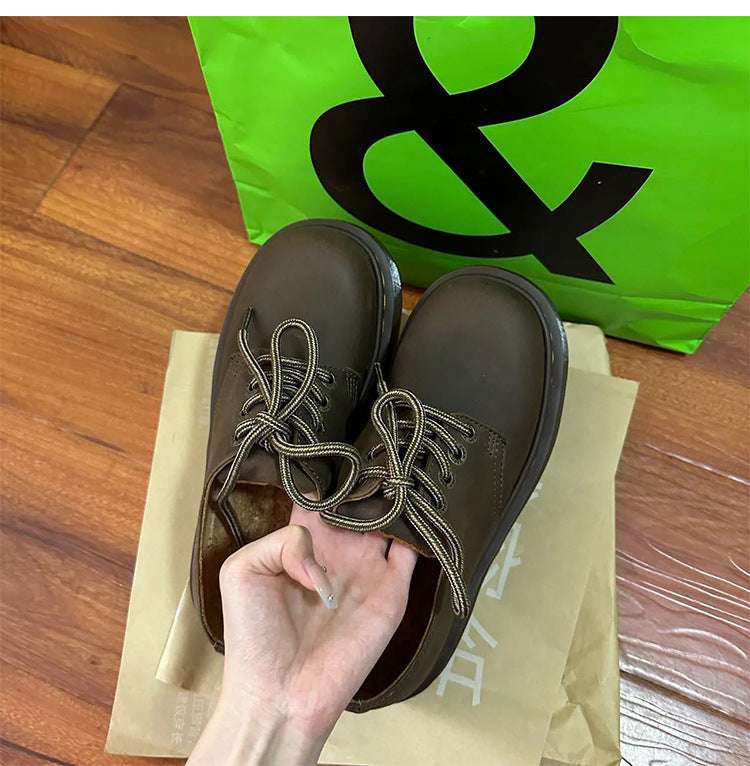 Women's Leather Muffin Shoes - Thick-Soled Round Toe Women's Leather Round Head Thick-soled M | Ectron Online