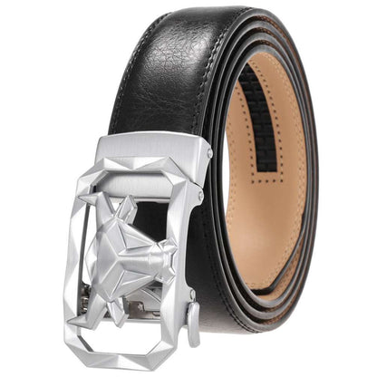 Fashion Men's Leather Belt Alloy Automatic Buckle with a sleek design and durable black leather.