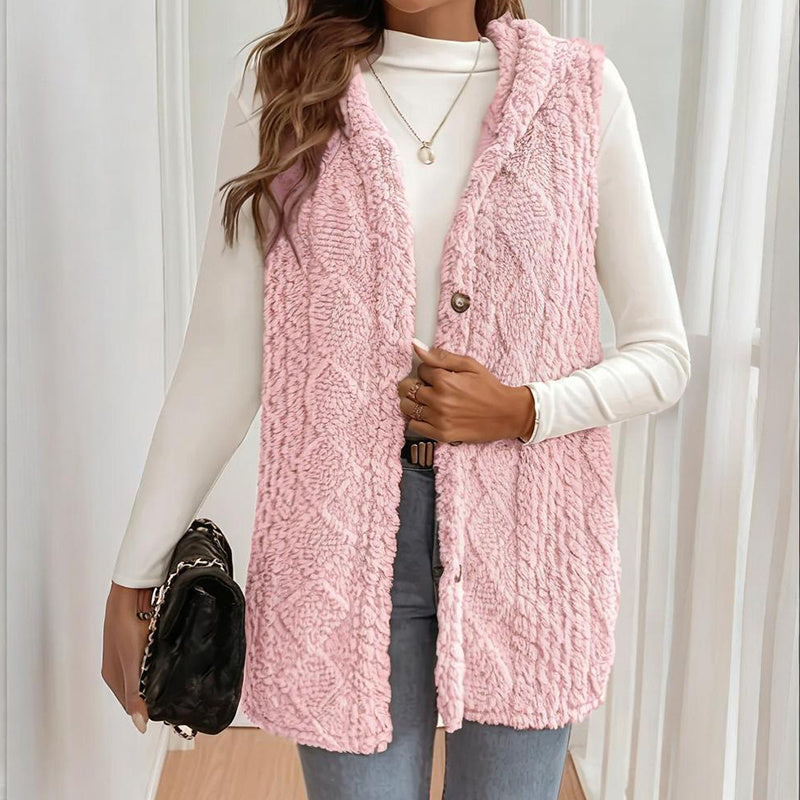Women's Textured Hooded Vest | Button-Front Fall Layering Piece Women's Textured Sleeveless Hooded Vest, | Ectron Online
