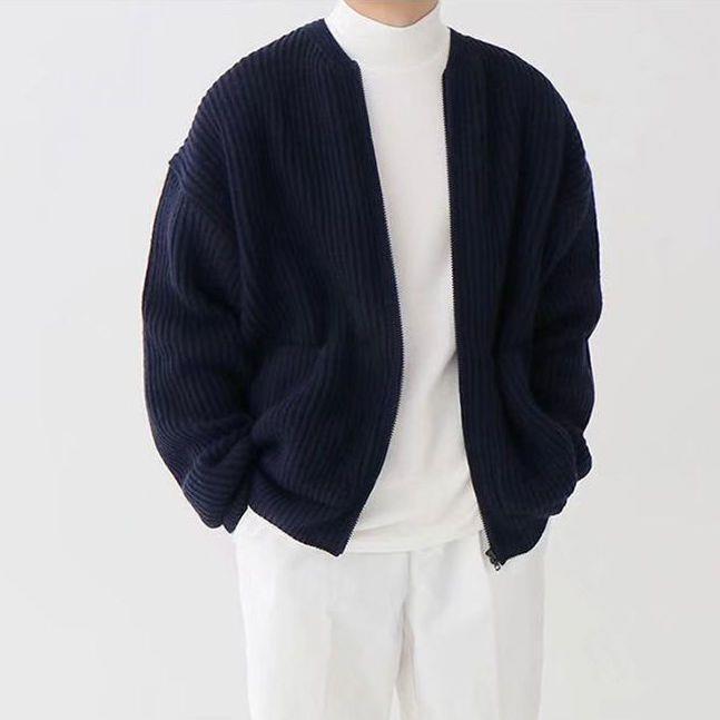 Men's Zip-Up Knitted Cardigan - Funnel Neck Sweater Men Zip Up Knitted Cardigan Lined Funnel | Ectron Online