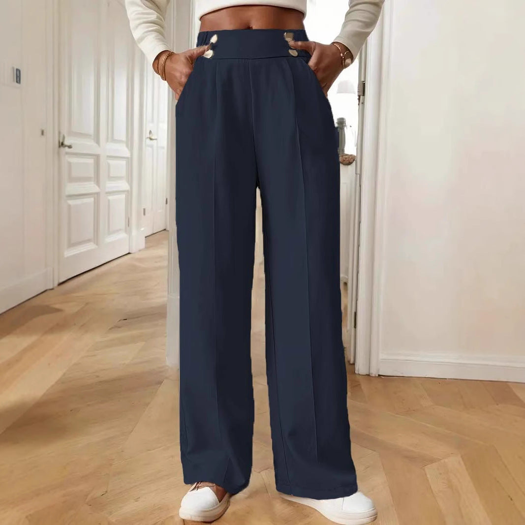 Straight-leg Pants Women's Special-interest Design Solid Color