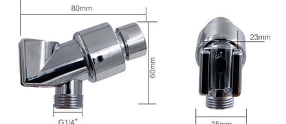 Chrome shower hose holder with angled outlet and inlet thread