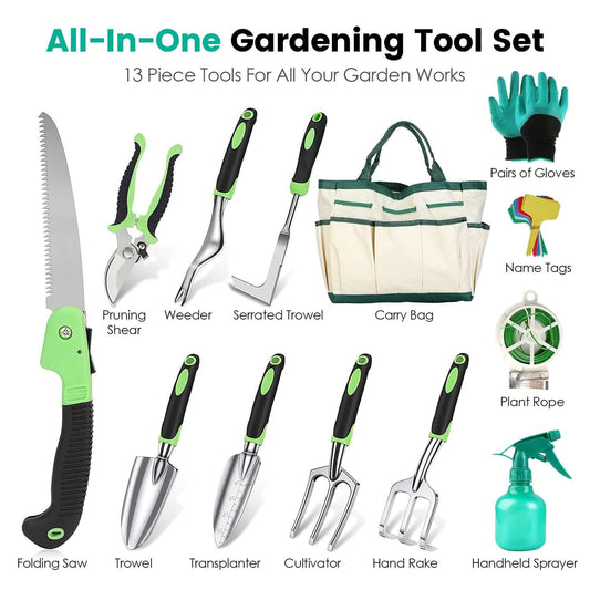 13-Piece Heavy-Duty Aluminum Alloy Gardening Tool Starter Kit 13Pcs Garden Tool Set Aluminum Alloy Gar | Ectron Online