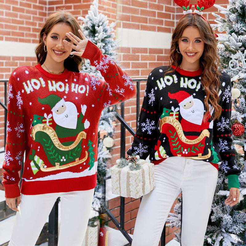 Santa Claus Embroidered Jacquard Knitted Sweater For Women