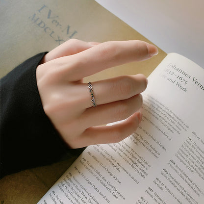 S925 Sterling Silver Colorful Zircon Love Ring Female Vintage Thai Silver