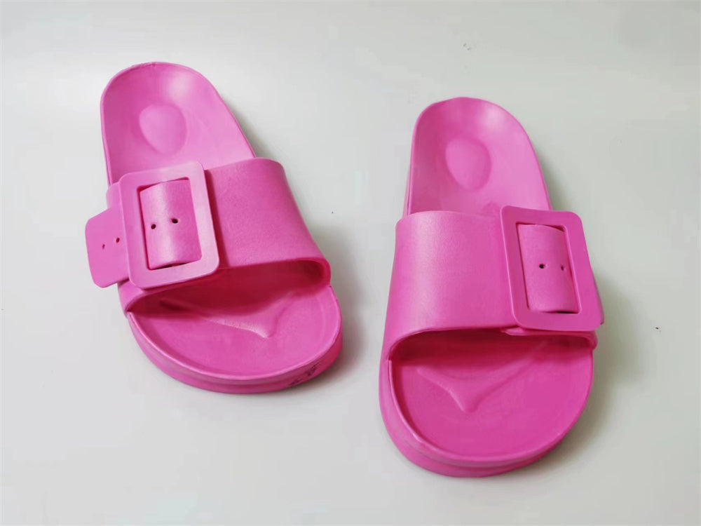 Solid Buckle Home Slippers Summer Non-slip Floor Bathroom Slipper Women Garden House Shoes Solid Buckle Home Slippers Summer Non-sl | Ectron Online