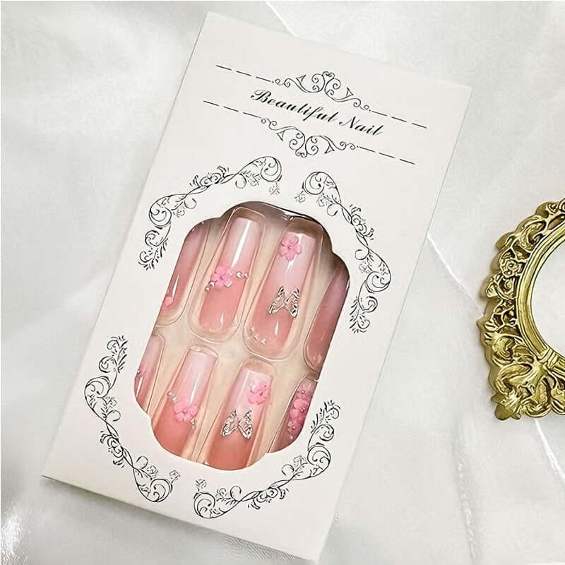 24pcs Flower & Diamond Butterfly Press-On Nails 24 PCS Flower Diamond Butterfly Nail Art | Ectron Online