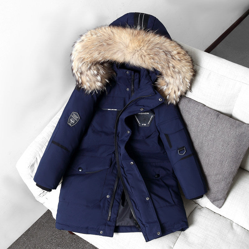 Boys' Mid-length Down Jacket | Thickening Plus Size Fur Collar Coat Children's Down Jacket Boys' Mid-length | Ectron Online