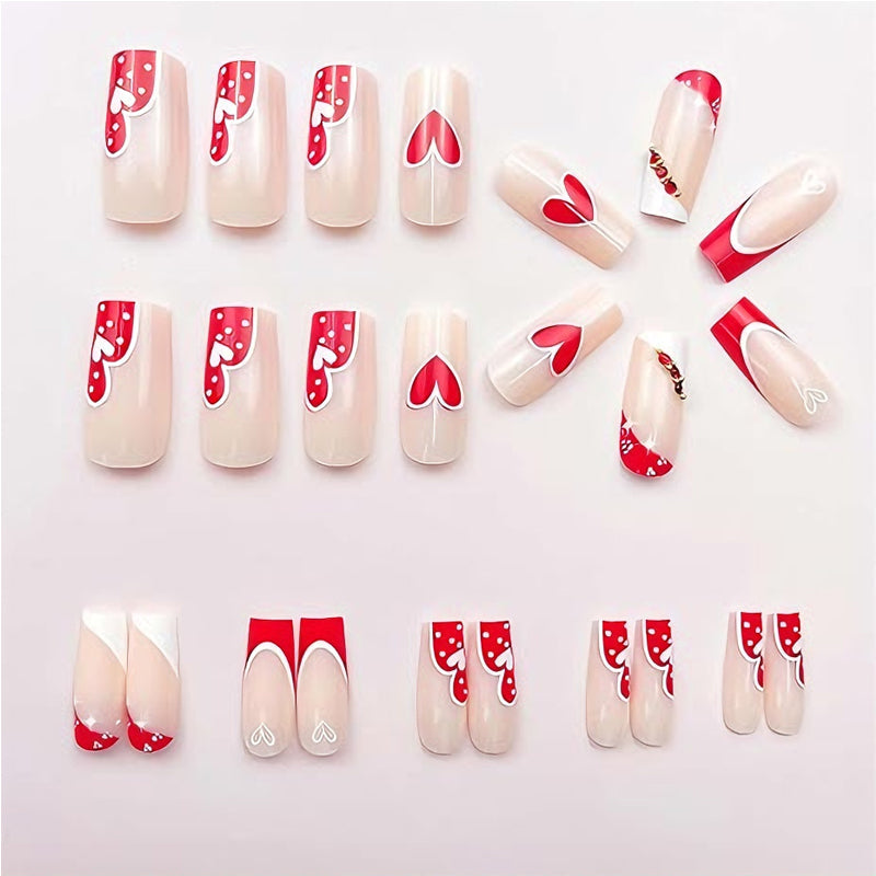 24Pcs Red & White Heart Nails 24 PCS Red And White Heart Nail Art, Lon | Ectron Online