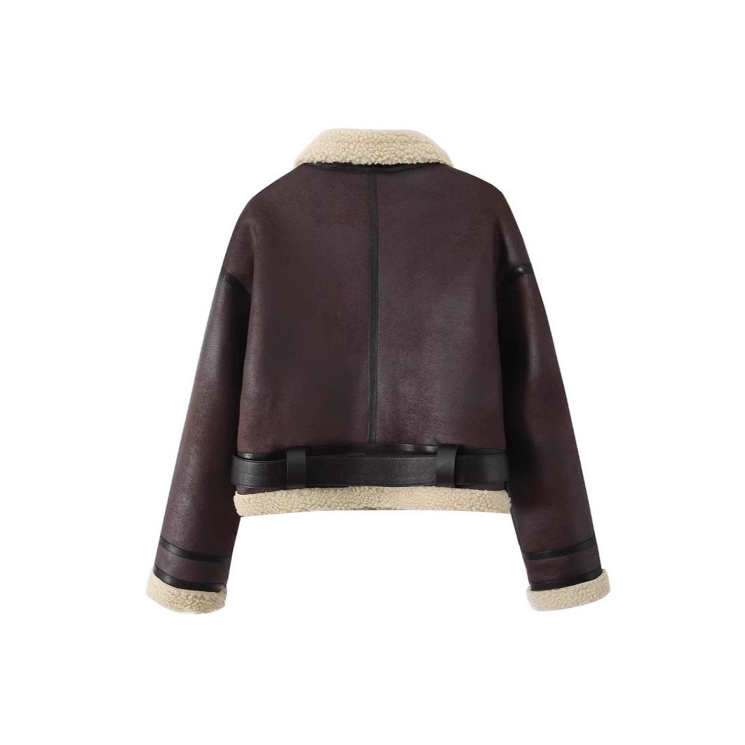 Double-Sided Fur Integrated Short Jacket