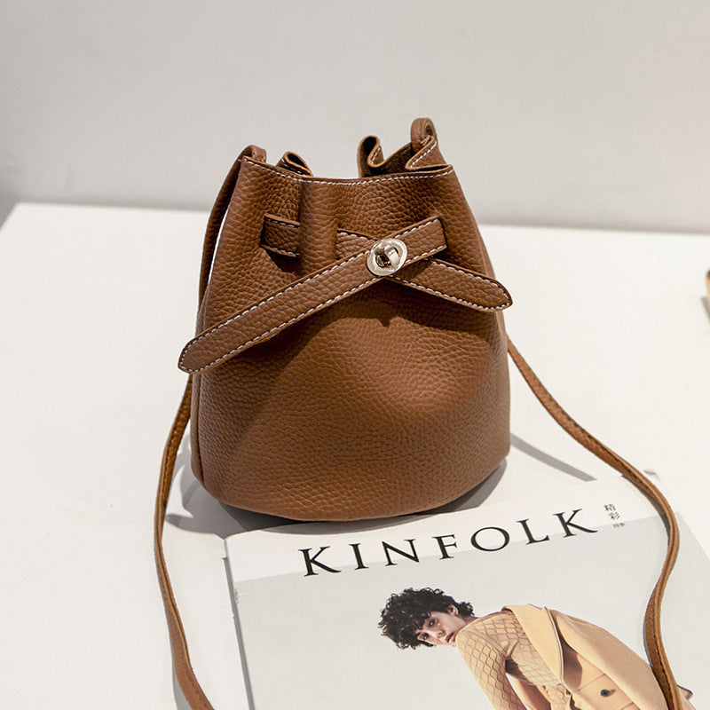 Lock Bucket Bag – Korean Style All-Match PU Leather Handbag All-match lychee pattern bucket bag | Ectron Online