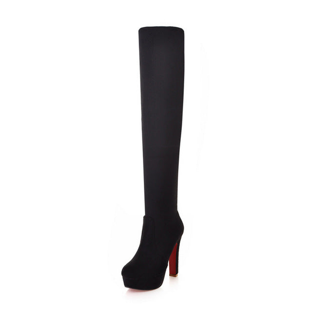 Waterproof platform over the knee boots