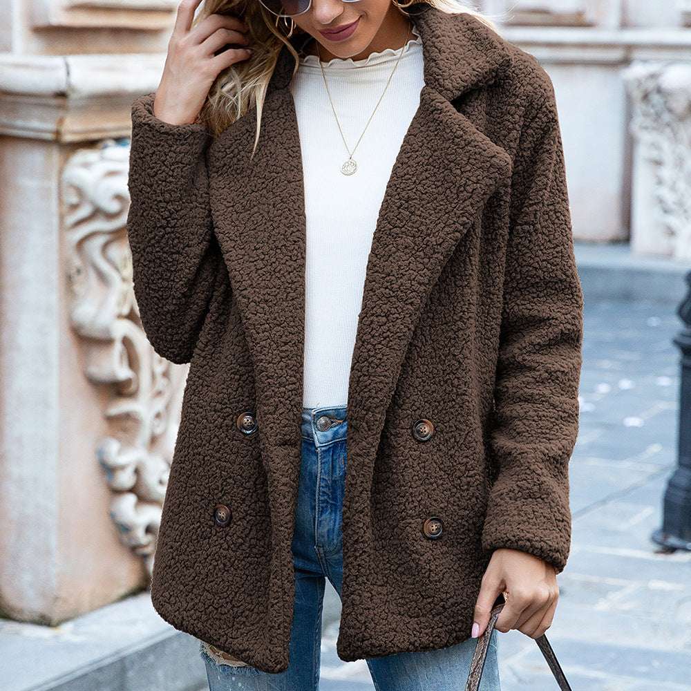 Women's Fluffy Lapel Coat - Loose Winter Jacket Loose Lapel Fluffy Coat Winter Button Ja | Ectron Online