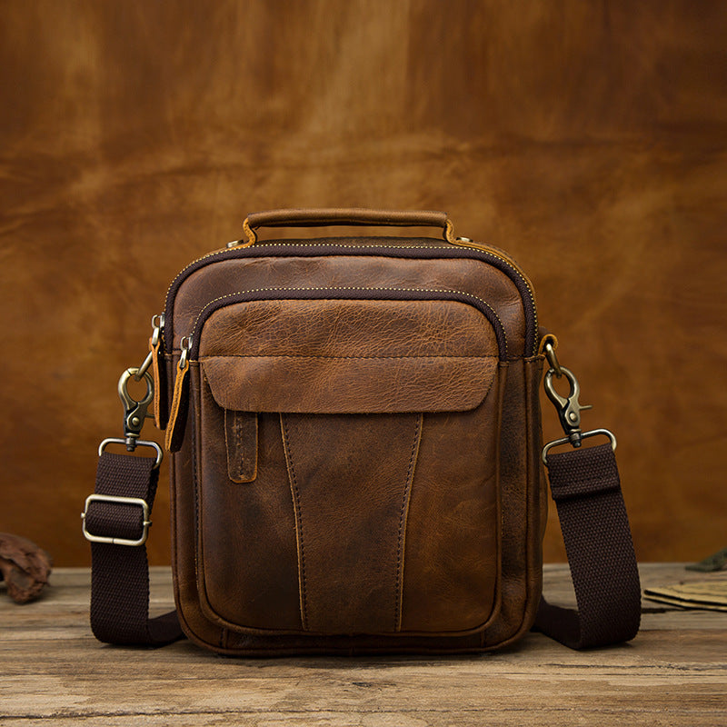 Vintage 8-Inch Crazy Horse Leather Diagonal Bag Crazy Horse Leather Retro Men's 8-inch O | Ectron Online