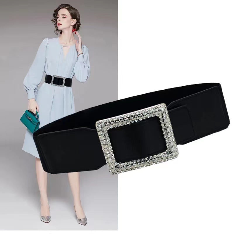 All-match Square Buckle Wide Belt Decorative Coat Elastic Waist Seal