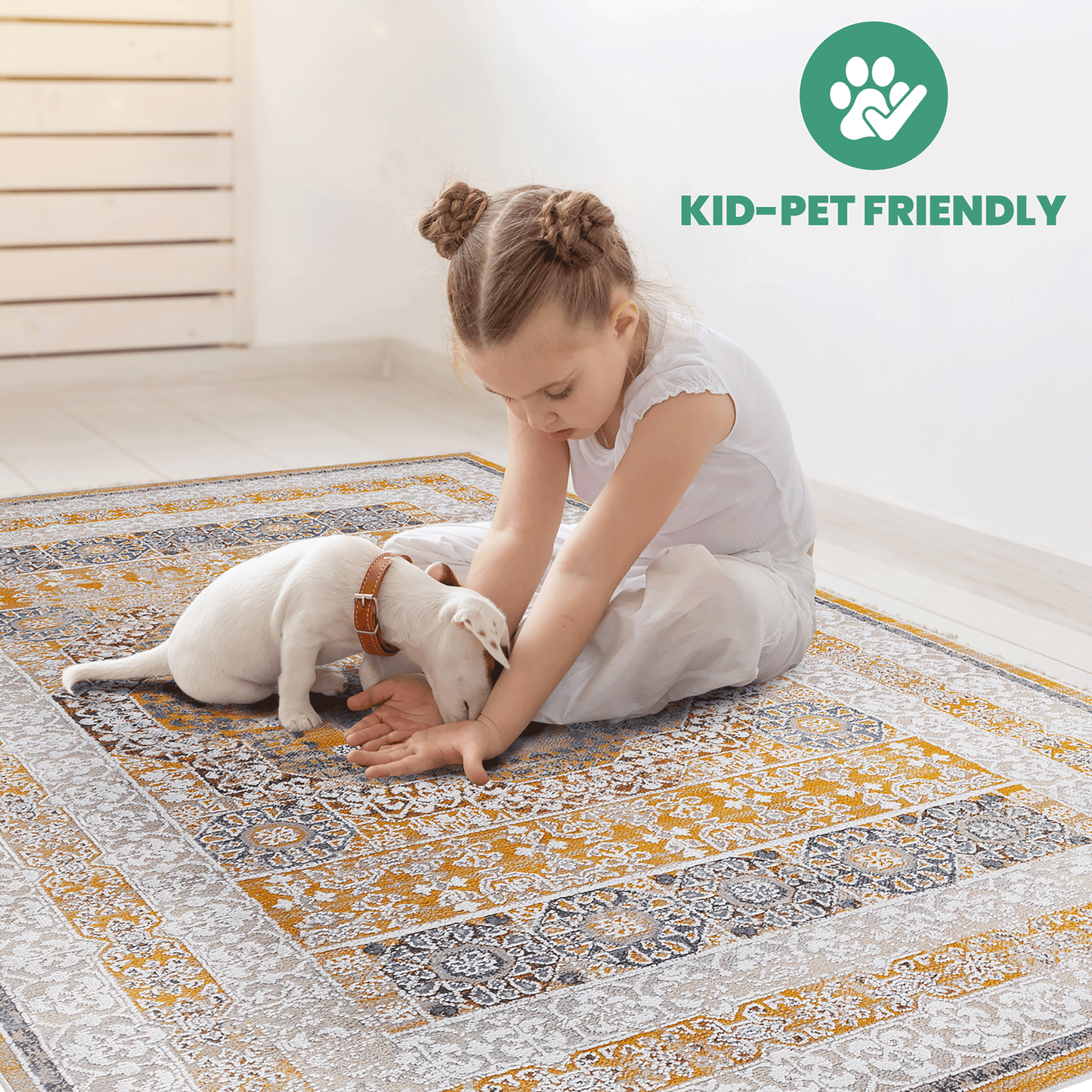 Payas Medallion Area Rug - 5x7 Cream & Ivory Indoor Carpet