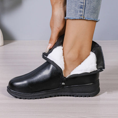 Women's Winter Fleece Ankle Boots | Non-Slip Side Zipper PU Shoes Winter Fleece Boots With Side Zipper Des | Ectron Online