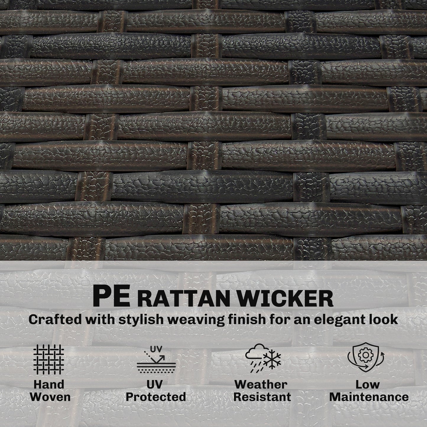 Dark PE wicker weave close-up with textured braid pattern