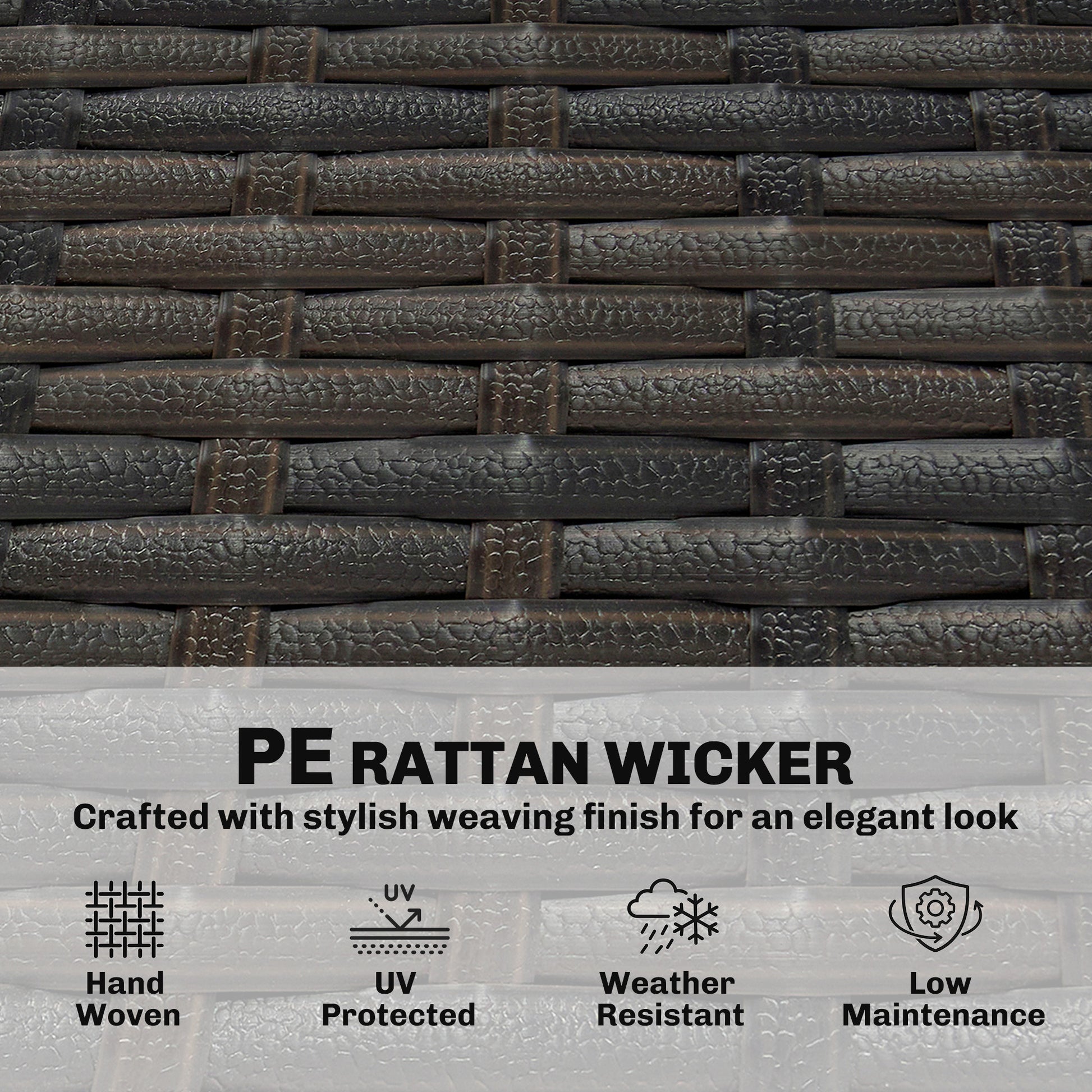 Dark PE wicker weave close-up with textured braid pattern