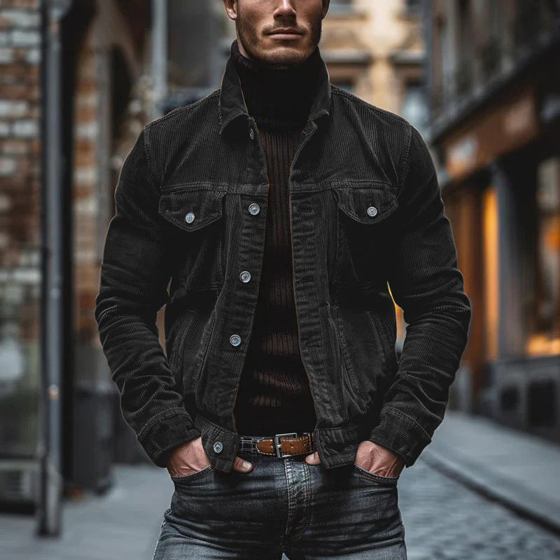 Men's Corduroy Striped Lapel Jacket Men's Pocket Corduroy Long Sleeve Stripe | Ectron Online