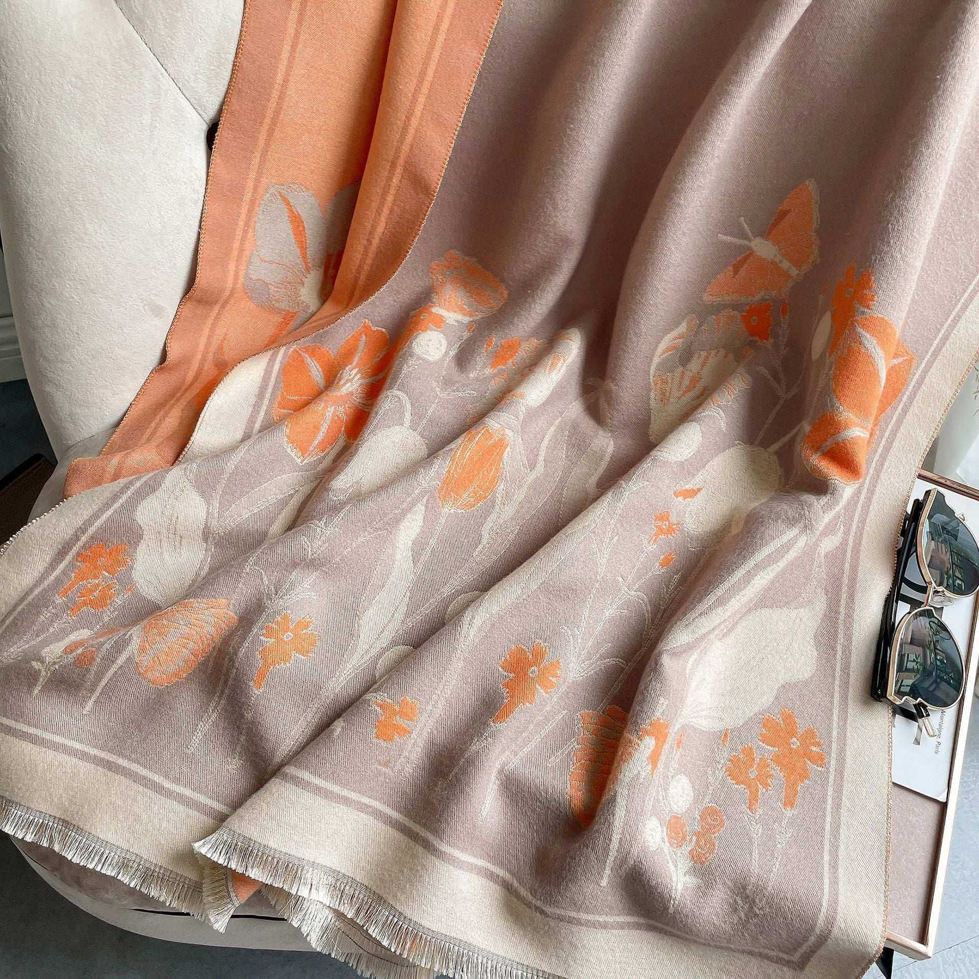 Cashmere-Like Warm Jacquard Flower Shawl Autumn And Winter Cashmere-like Warm Jac | Ectron Online