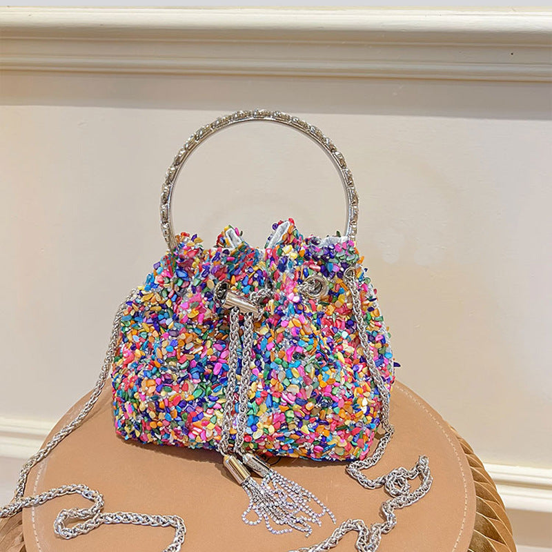 Chain Tassel Sequins Handbag - Shiny One Shoulder Bucket Bag Chain Tassel Sequins Handbag Shiny One S | Ectron Online