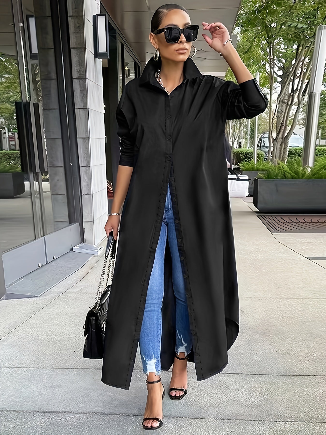 Women's Solid Longline Button Shirt