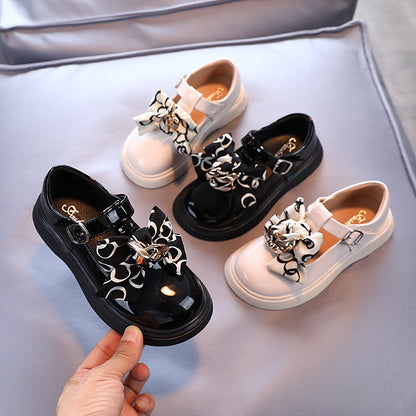 Shiny Ribbon Bow Princess Girls Small Leather Shoes Trend
